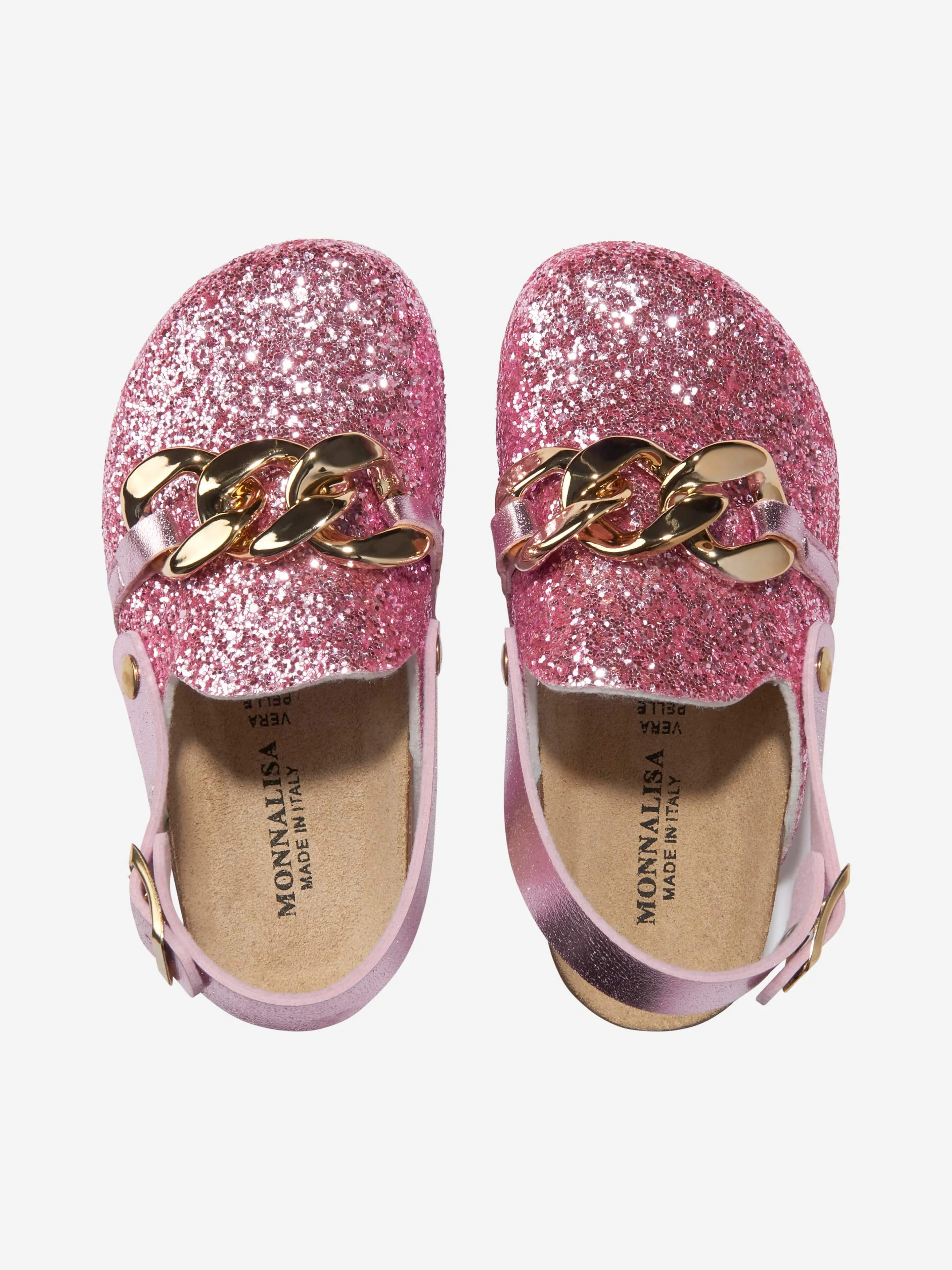 Monnalisa Girls Glitter Chain Sandals in Pink