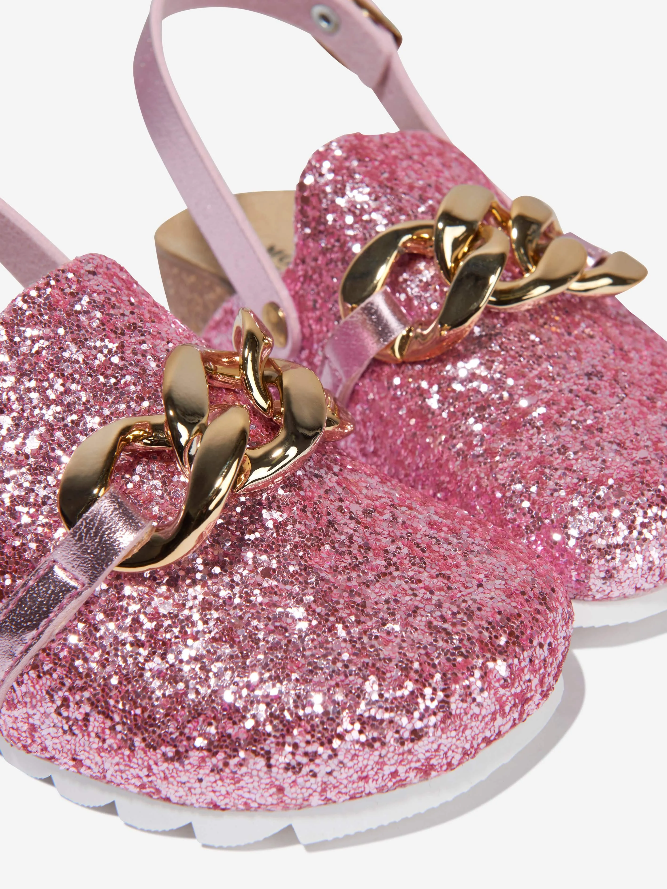 Monnalisa Girls Glitter Chain Sandals in Pink