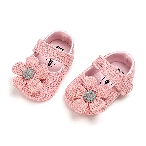 Ohwawadi Infant Baby Girl Shoes, Flowers Baby Mary Jane Flats Princess Dress Shoes Soft Newborn Crib Shoes