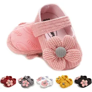 Ohwawadi Infant Baby Girl Shoes, Flowers Baby Mary Jane Flats Princess Dress Shoes Soft Newborn Crib Shoes