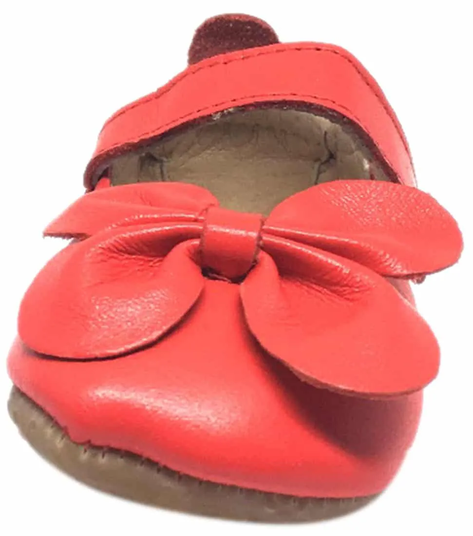 Old Soles Girl's Bright Red Leather Gab Bow Hook and Loop Mary Jane Crib Walker Baby Shoe