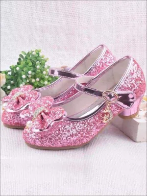 Pearl Embellished Bow Tie Mary Jane Glitter Princess Shoes By Liv and Mia