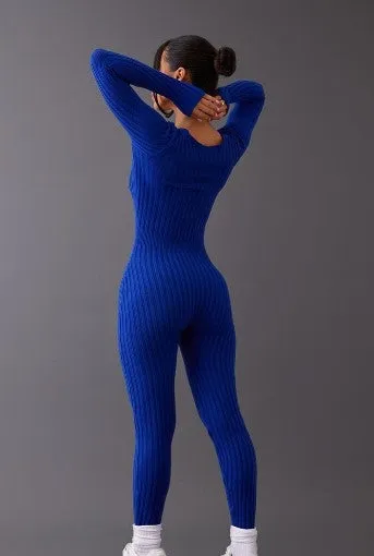 Petite Royal Blue Long Sleeve Knitted Jumpsuit