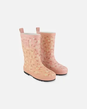 Printed Rain Boots Small White Flowers On Pale Pink