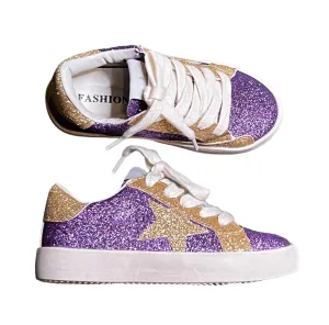 Purple and Gold Glitter Kid Sneakers