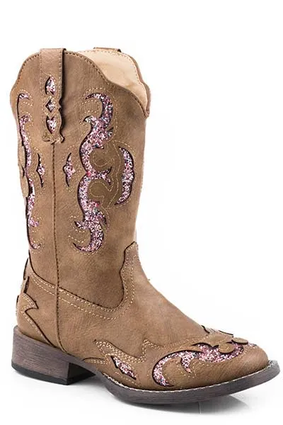 'Roper' Youth Glitter Gypsy Square Toe - Tan