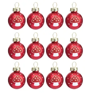 Set of 12 Mini Glass Mushroom Ornaments