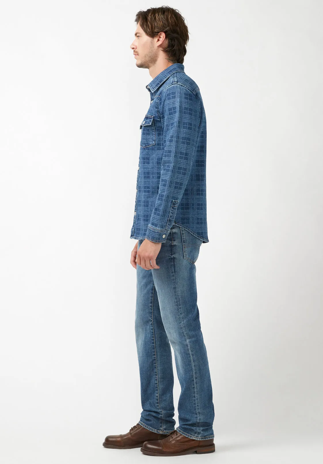 Shane Men's Long-Sleeve Denim Shirt in Indigo Plaid - BM22937