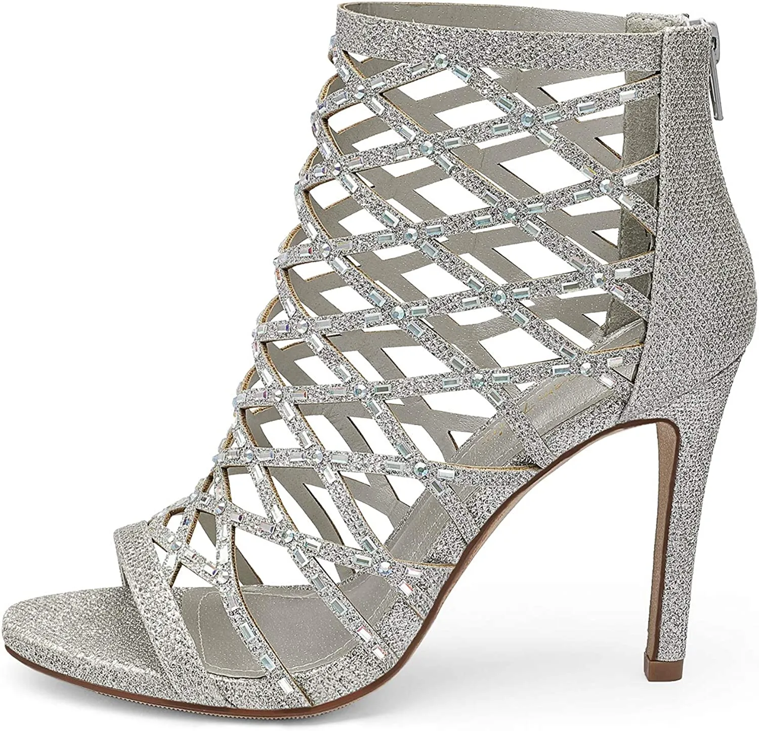 Silver Womens Crisscross Strap Stiletto Sandals