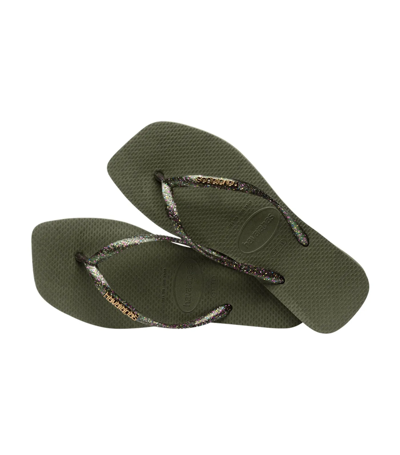 Slim Square Logo Metallic Flip Flops Green