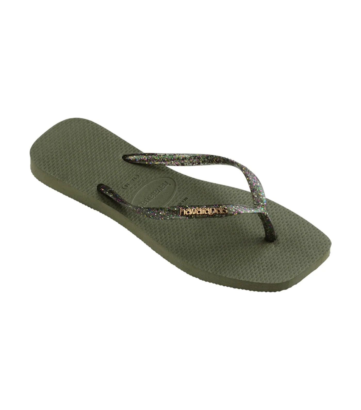 Slim Square Logo Metallic Flip Flops Green