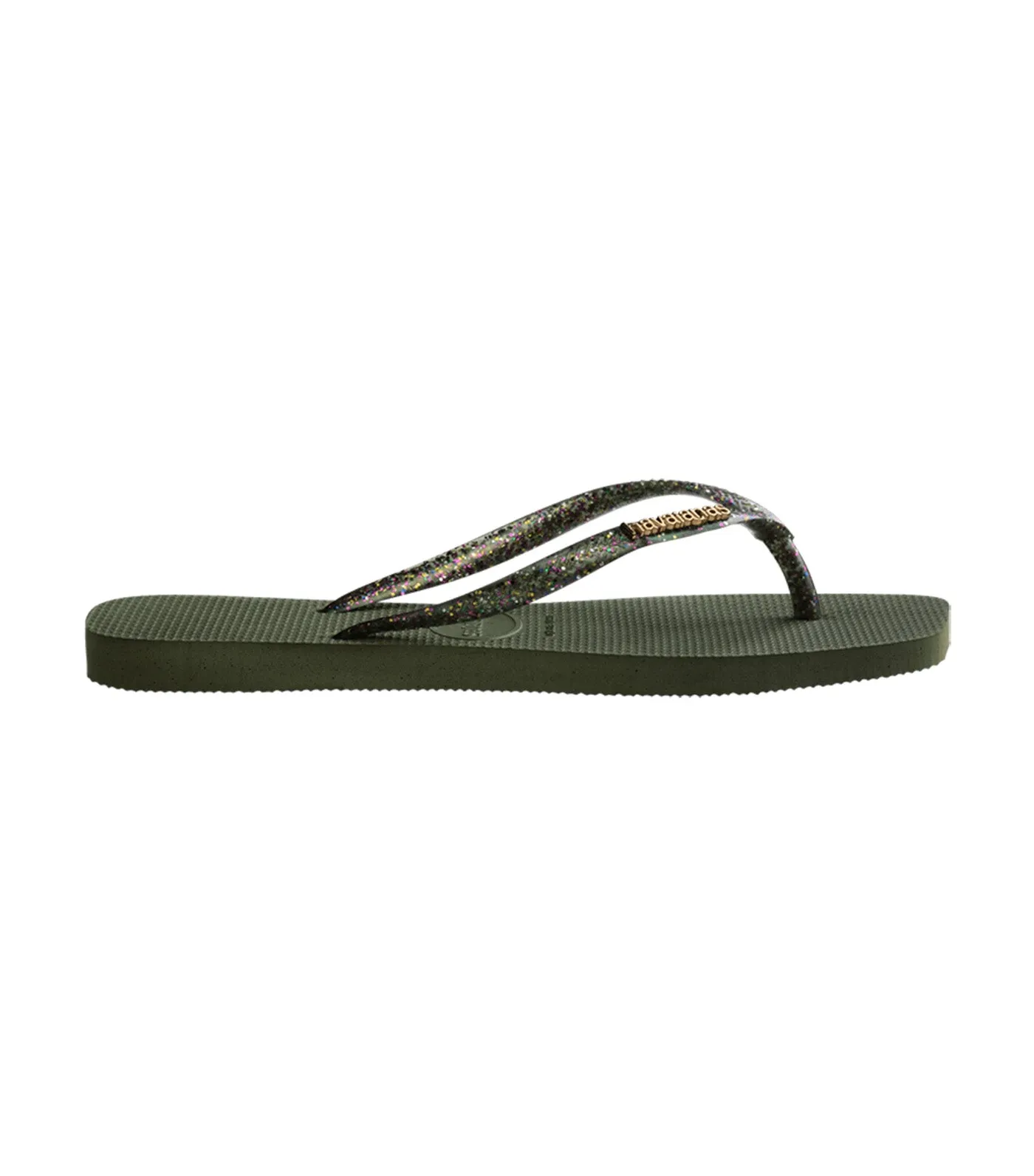 Slim Square Logo Metallic Flip Flops Green