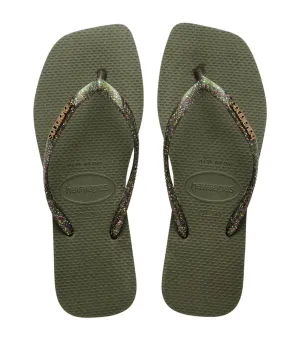 Slim Square Logo Metallic Flip Flops Green