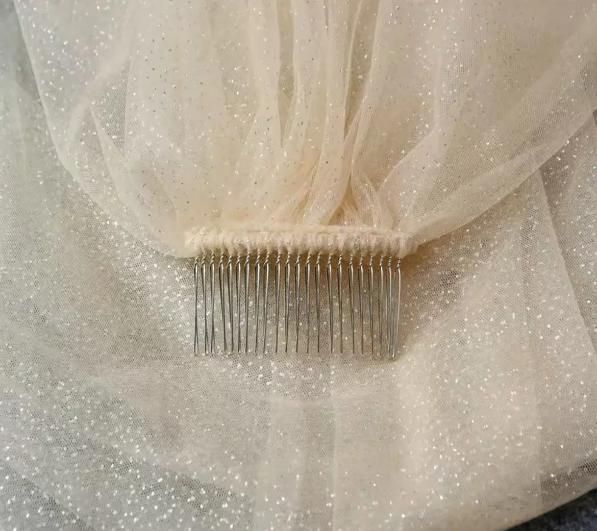 Sparkling glitter tulle white, ivory or champagne one tier wedding veil with comb, Glamourous Wedding Veil, Bling Veil, Glitter Wedding Veil