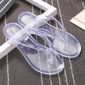 Summer Beach Flat Clear Flip Flops Girls Transparent Slippers Female Jelly Shoes Plain Color Women&#39;s Flip-Flops Ladies Slides