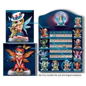 The Bradford Exchange A Year Of Enchantment Perpetual Calendar Collection JULY & AUGUST Fairy Sculpture Set of 2 by Jasmine Becket-Griffith 3.5-Inches Issue #4