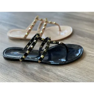 Two Strap Thong Studded Jelly Sandal