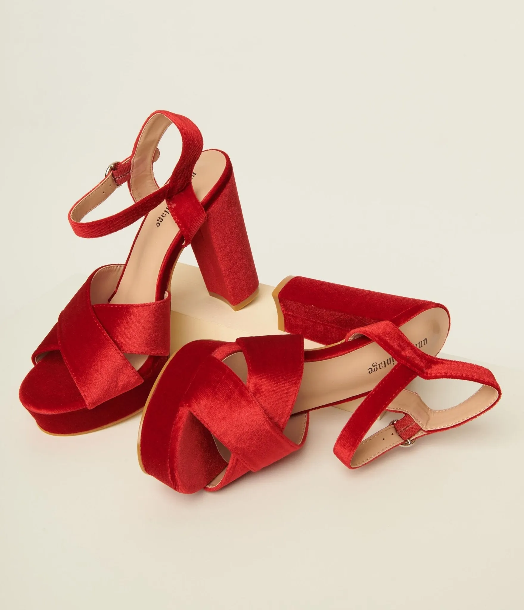 Unique Vintage 1970s Red Velvet Platforms