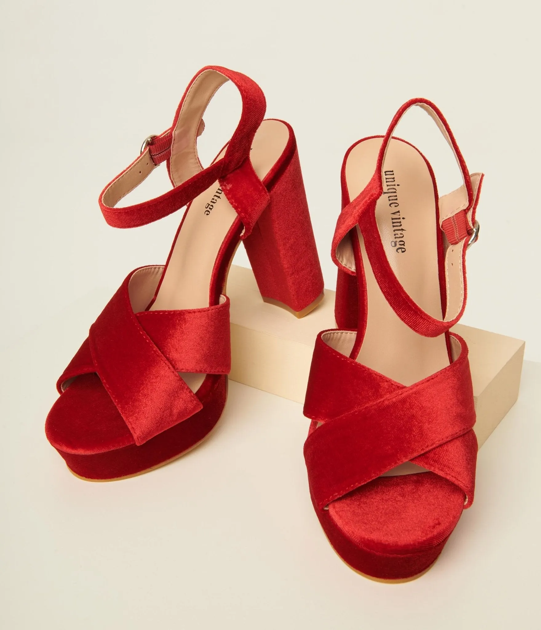 Unique Vintage 1970s Red Velvet Platforms