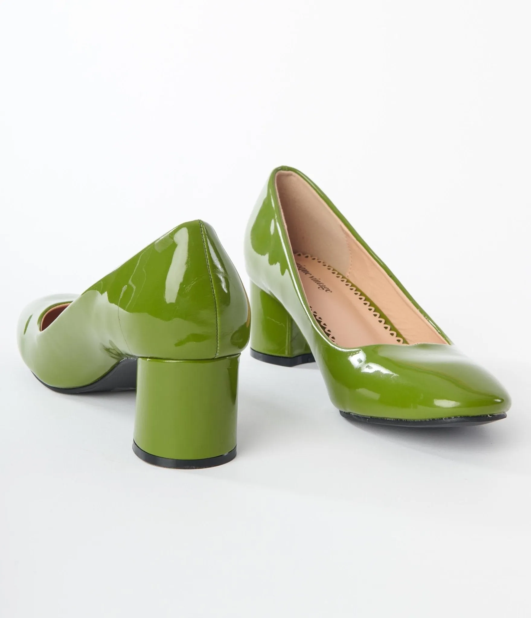 Unique Vintage Green Patent Block Heels