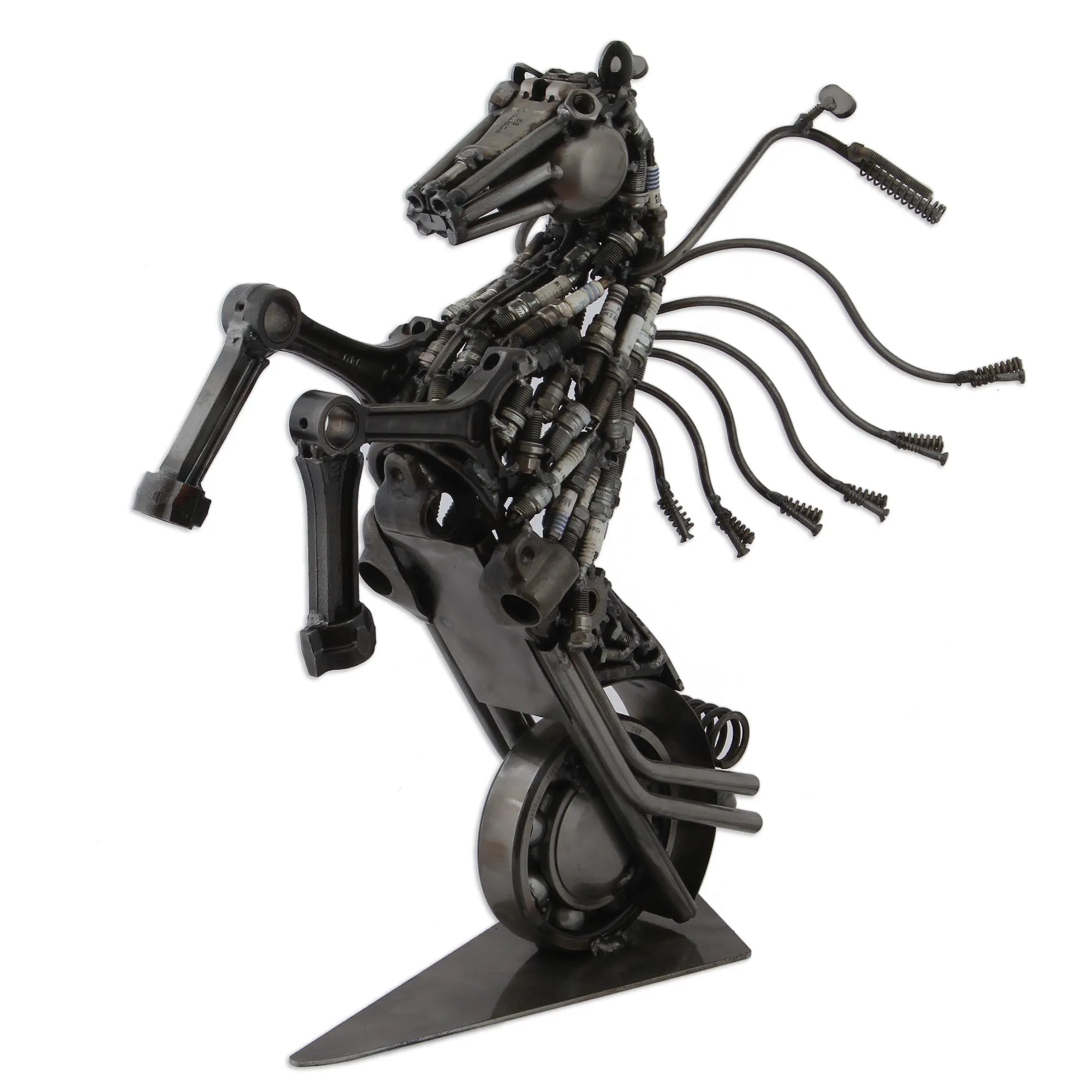 Upcycled Metal Motorcycle Horse Sculpture from Mexico - Iron Horse | NOVICA