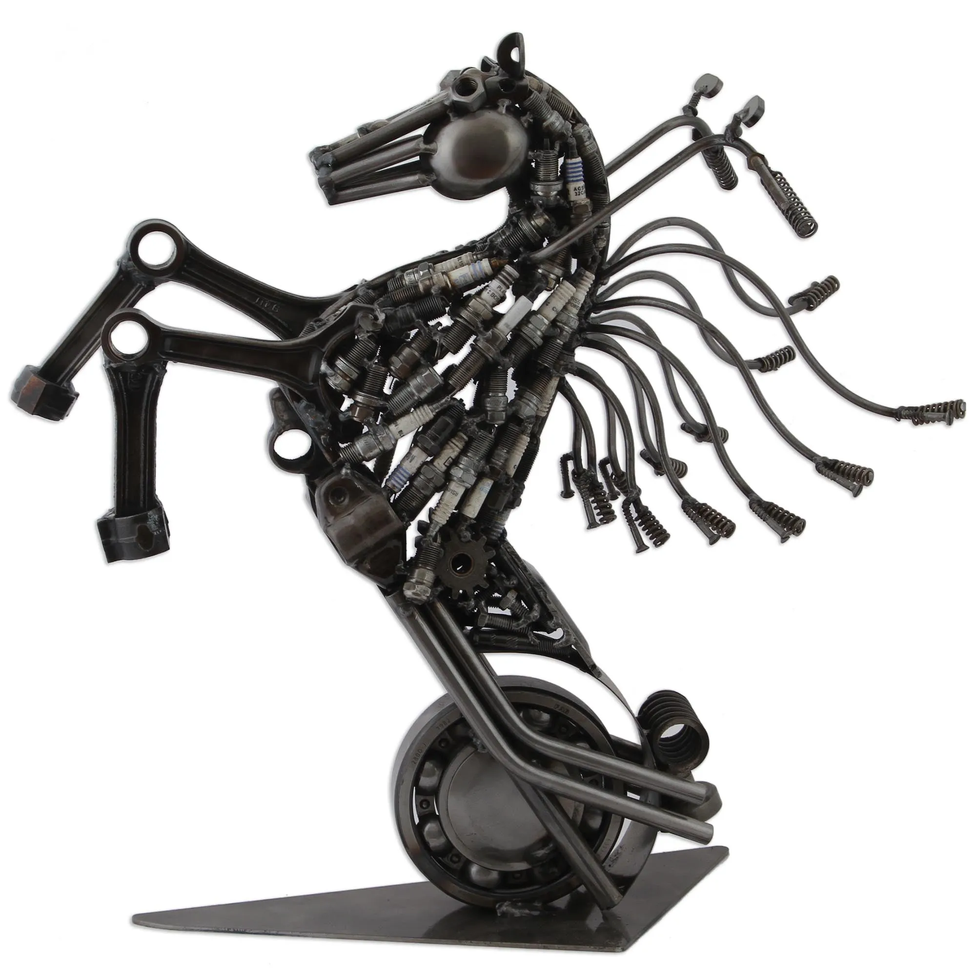 Upcycled Metal Motorcycle Horse Sculpture from Mexico - Iron Horse | NOVICA