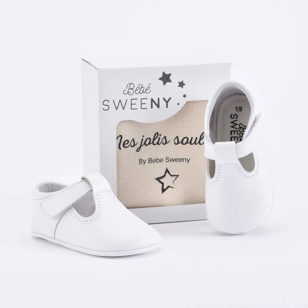 White Leather T-Strap Crib Shoe