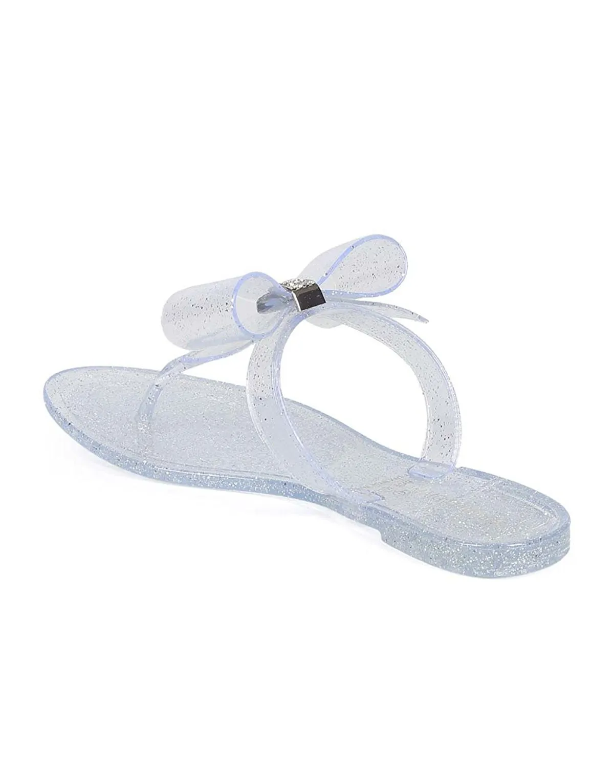 White Sparkle Embellished Bow Accent Flat Flip Flop Thong Jelly Sandals