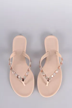 Wild Diva Lounge Rhinestone Jelly Thong Flat Sandal