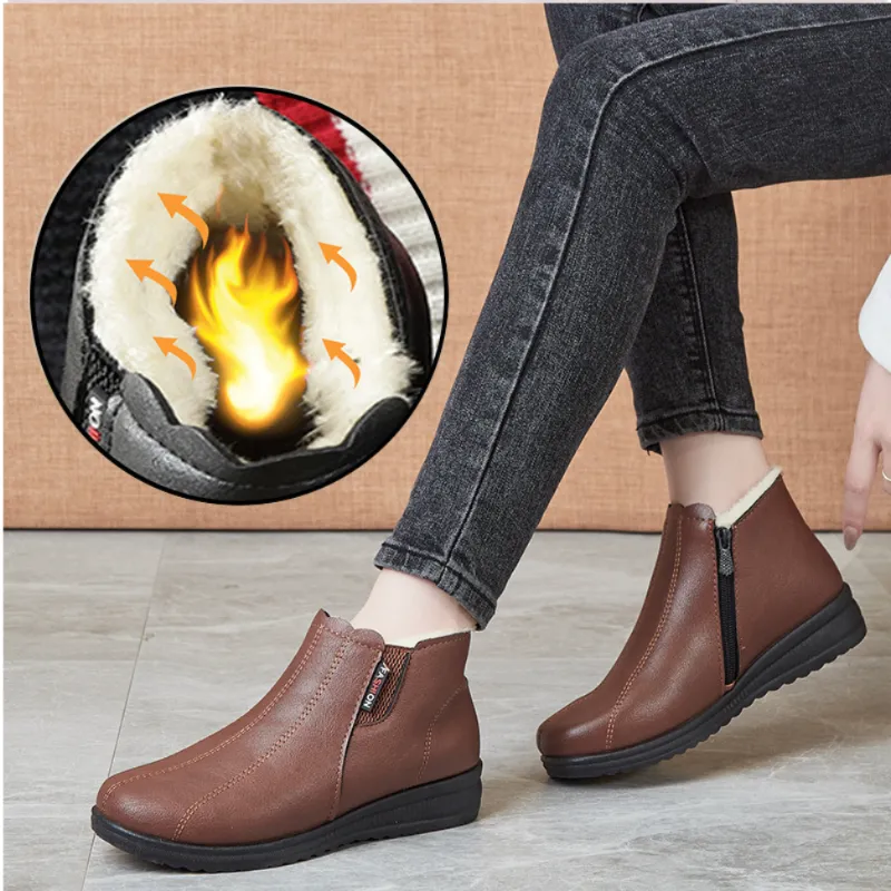 Women Arch Support Waterproof Warm Anti-Slip Leather Winter Ankle Boots