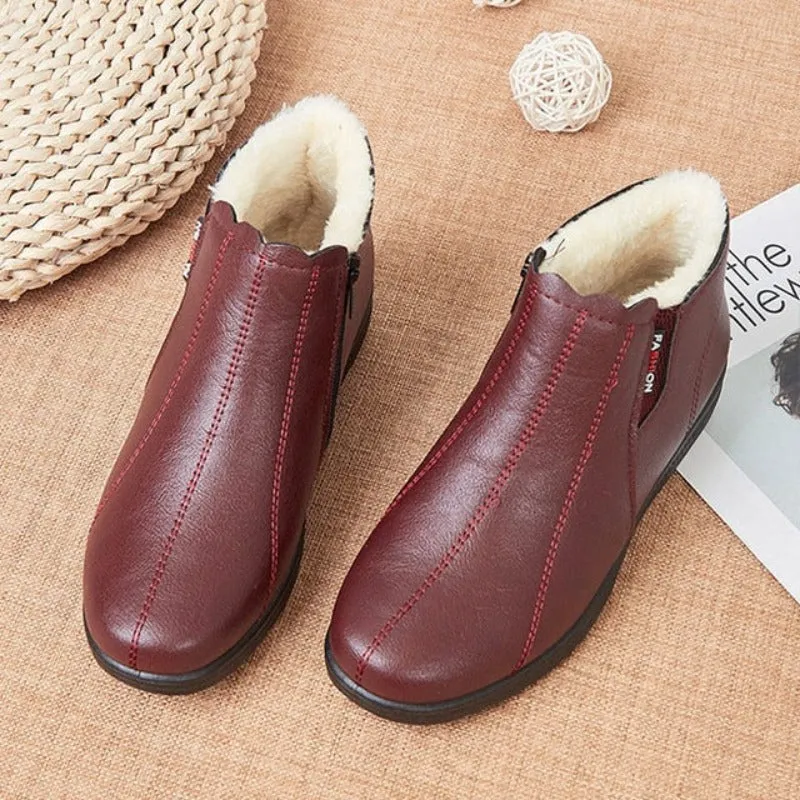 Women Arch Support Waterproof Warm Anti-Slip Leather Winter Ankle Boots