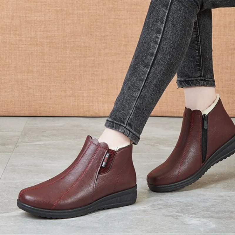 Women Arch Support Waterproof Warm Anti-Slip Leather Winter Ankle Boots