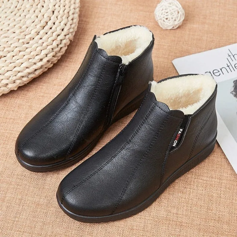 Women Arch Support Waterproof Warm Anti-Slip Leather Winter Ankle Boots