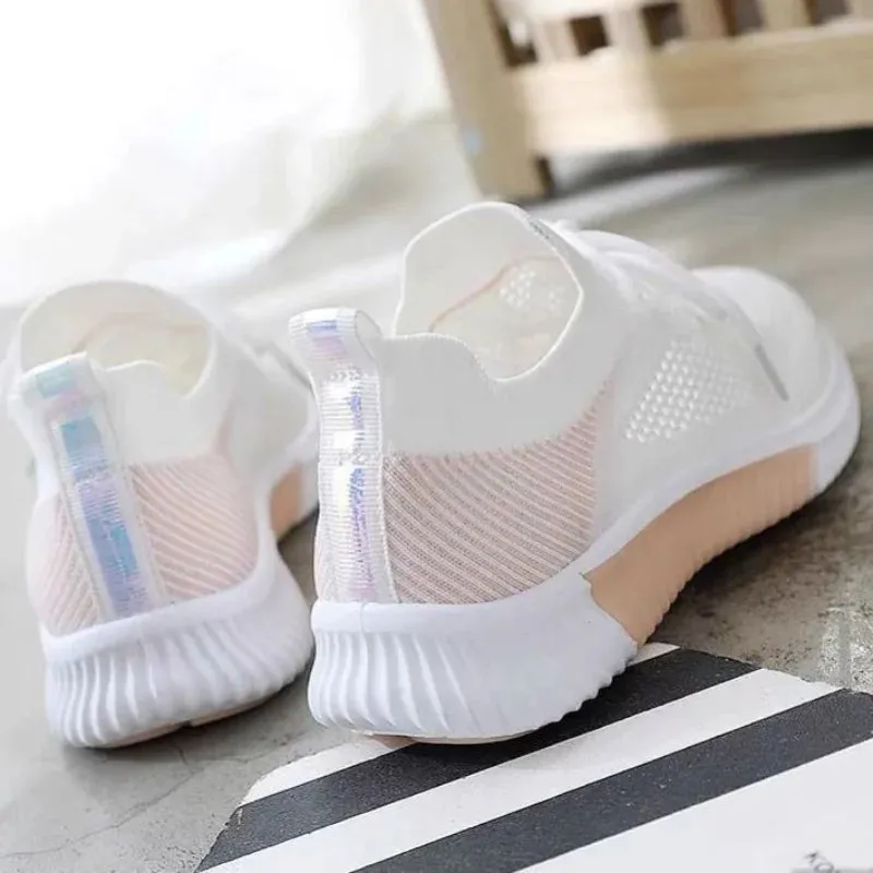 Women Shoes 2022 Spring White New Breathable Sports Mesh Versatile Summer  Hollow Walking Flying Woven No-slip Ladies Sneakers