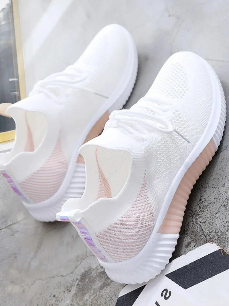 Women Shoes 2022 Spring White New Breathable Sports Mesh Versatile Summer  Hollow Walking Flying Woven No-slip Ladies Sneakers