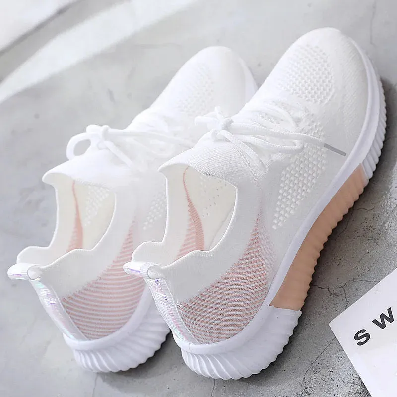 Women Shoes 2022 Spring White New Breathable Sports Mesh Versatile Summer  Hollow Walking Flying Woven No-slip Ladies Sneakers