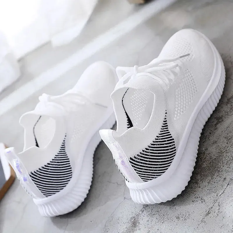 Women Shoes 2022 Spring White New Breathable Sports Mesh Versatile Summer  Hollow Walking Flying Woven No-slip Ladies Sneakers