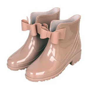 Women Solid Color Bowknot Waterproof Antiskid Platform Short Ankle Rain Boots